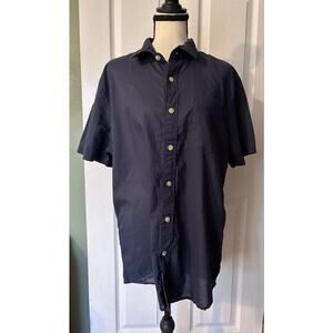 Grayers Button Down Short Sleeve Men's Large 100% Cotton Lightweight Navy Blue